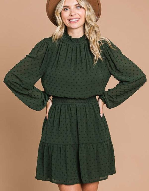 Load image into Gallery viewer, Culture Code Swiss Dot Smock Neck Mini Dress with Pockets
