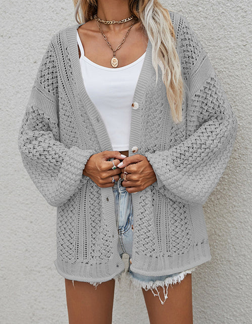 Load image into Gallery viewer, Openwork Button Front Cardigan
