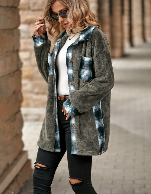 Load image into Gallery viewer, Plaid Contrast Dropped Shoulder Coat
