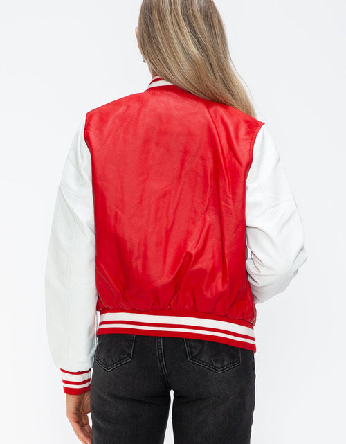 Load image into Gallery viewer, Love Me Now PU Leather Contrast Snap Down Bomber Jacket
