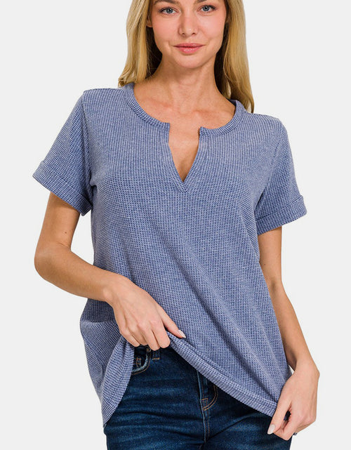 Load image into Gallery viewer, Zenana Notched Short Sleeve Waffle T-Shirt
