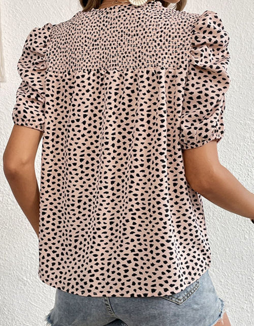 Load image into Gallery viewer, Perfee Printed Smocked Puff Sleeve Blouse

