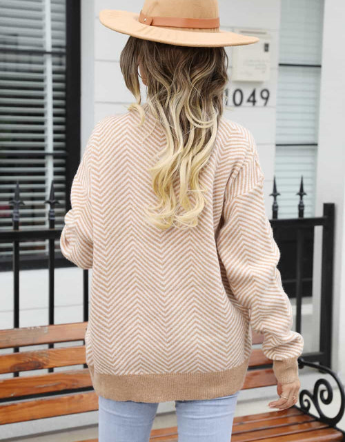 Load image into Gallery viewer, Angel Wings Striped V-Neck Dropped Shoulder Button-Up Cardigan
