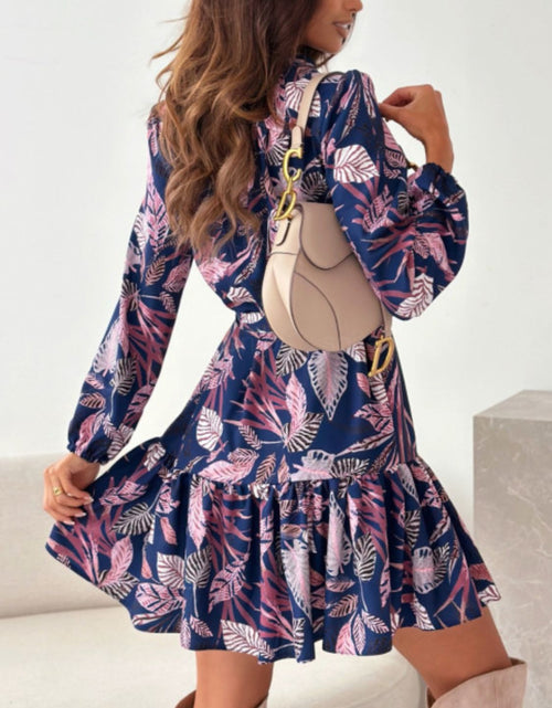 Load image into Gallery viewer, Ruffle Hem Floral Long Sleeve Dress
