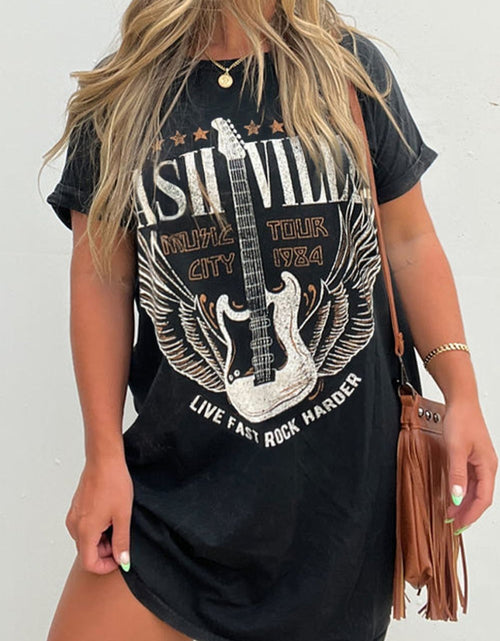 Load image into Gallery viewer, Graphic Round Neck Short Sleeve Tee Dress
