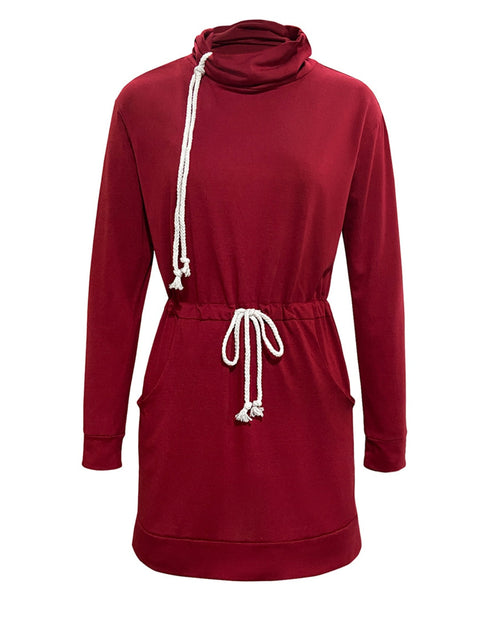 Load image into Gallery viewer, Drawstring Turtleneck Long Sleeve Mini Dress
