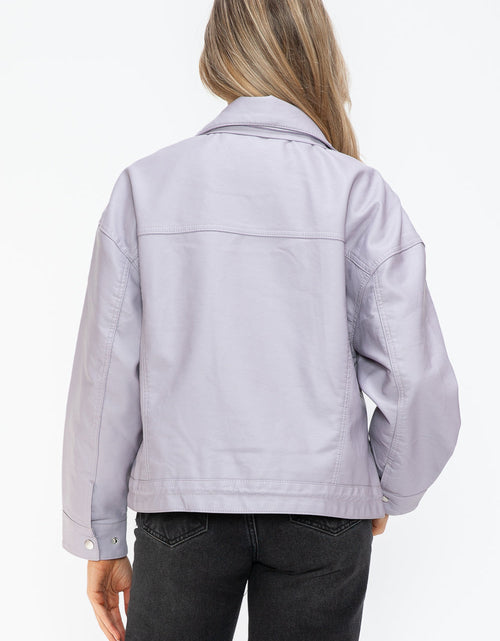 Load image into Gallery viewer, How Dare U Drawstring Hem PU Leather Zip Up Jacket
