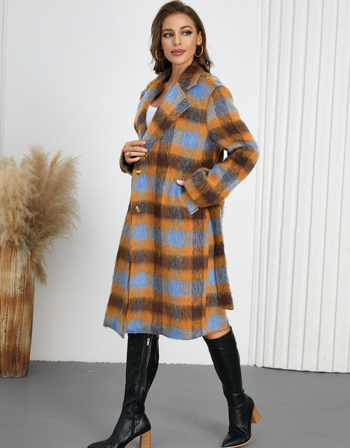 Load image into Gallery viewer, Tied Plaid Collared Neck Coat

