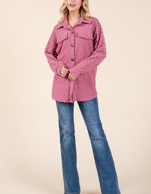 Load image into Gallery viewer, BOMBOM Checkered Button Down Dropped Shoulder Shacket
