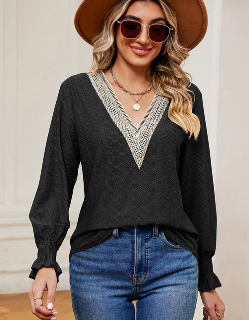 Load image into Gallery viewer, Eyelet V-Neck Flounce Sleeve T-Shirt
