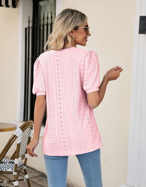 Load image into Gallery viewer, Eyelet Puff Sleeve V-Neck Top

