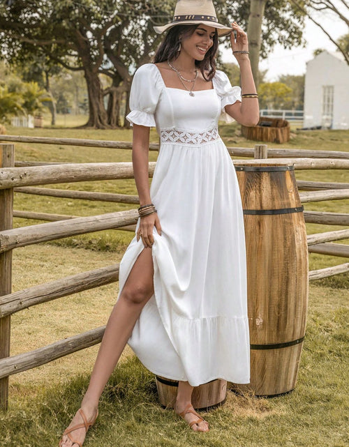 Load image into Gallery viewer, Square Neck Flounce Sleeve Midi Dress
