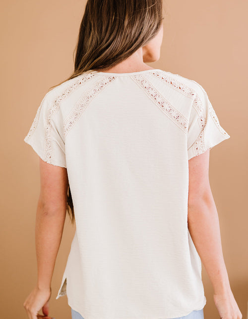 Load image into Gallery viewer, Crochet Eyelet Buttoned Short Sleeves Top
