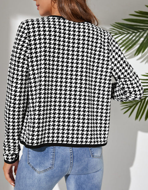 Load image into Gallery viewer, Houndstooth Open Front Long Sleeve Jacket
