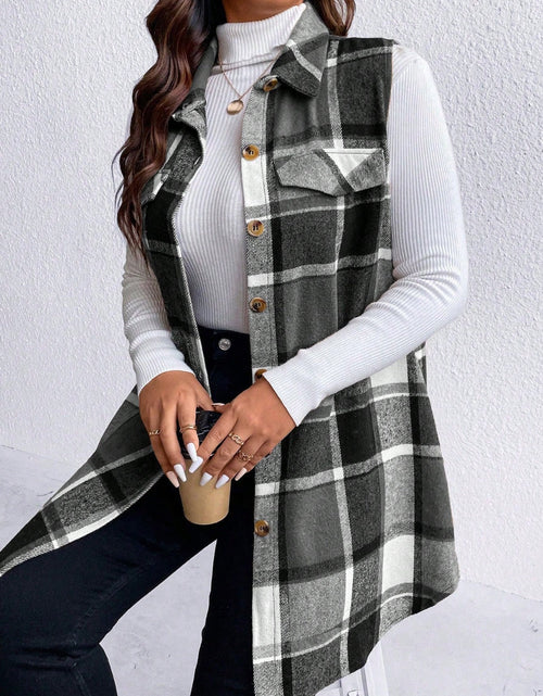Load image into Gallery viewer, Honey Plus Size Pocketed Plaid Button Up Vest Coat

