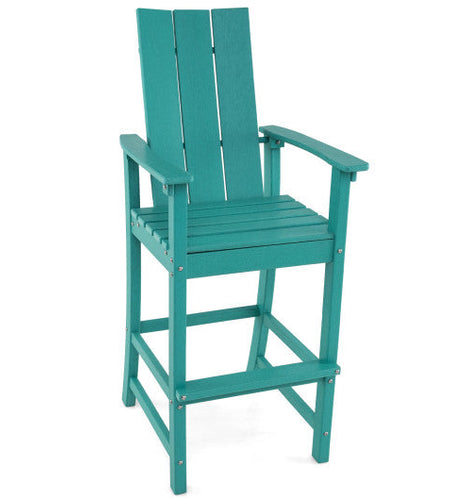 Tall Adirondack Chair Outdoor Bar Stool with Ergonomic Backrest for Backyard-Turquoise