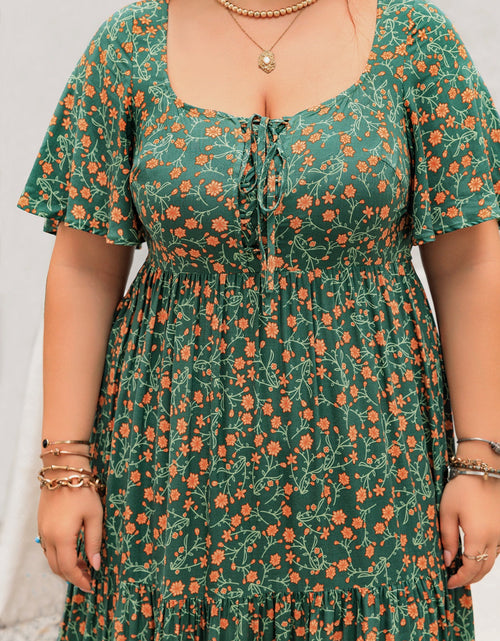 Load image into Gallery viewer, Plus Size Printed Short Sleeve Tiered Maxi Dress
