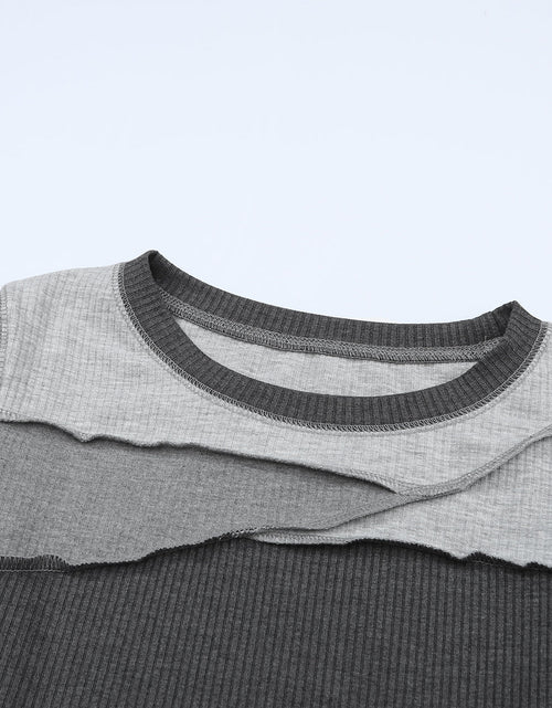 Load image into Gallery viewer, Exposed Seam Contrast Round Neck Long Sleeve T-Shirt
