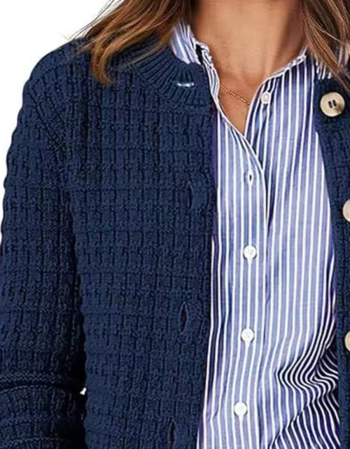 Load image into Gallery viewer, Button Up Round Neck Long Sleeve Cardigan
