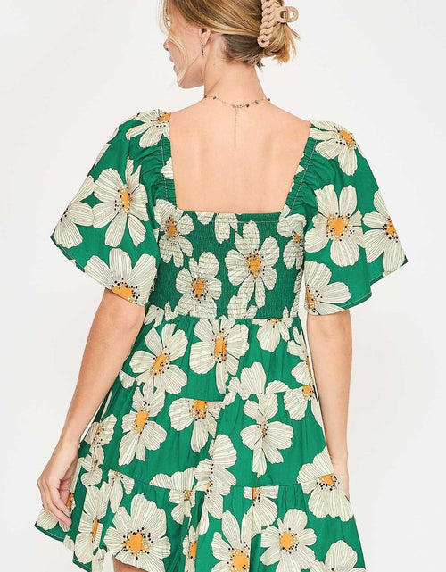Load image into Gallery viewer, Umgee Full Size Daisy Print Mini Dress with Ribbon Details Plus Size
