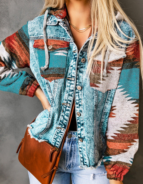 Load image into Gallery viewer, Drawstring Hooded Pocketed Denim Jacket
