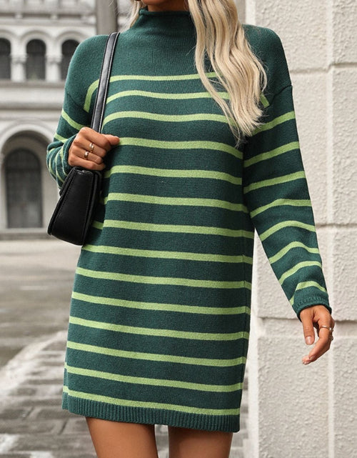 Load image into Gallery viewer, Striped Mock Neck Long Sleeve Mini Dress
