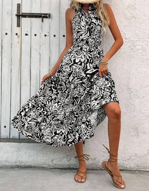 Load image into Gallery viewer, Perfee Backless Smocked Printed Sleeveless Midi Dress
