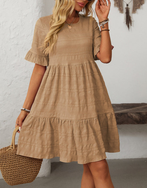 Load image into Gallery viewer, Mandy Ruffled Ruched Round Neck Half Sleeve Dress
