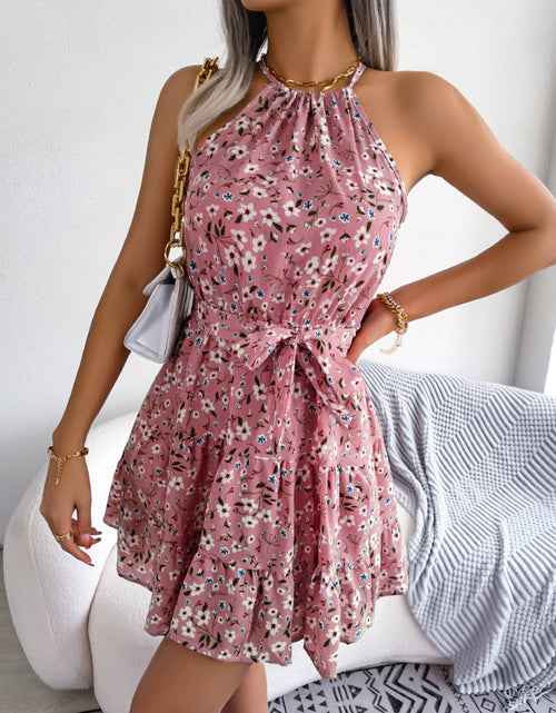 Load image into Gallery viewer, Tied Printed Grecian Neck Mini Dress

