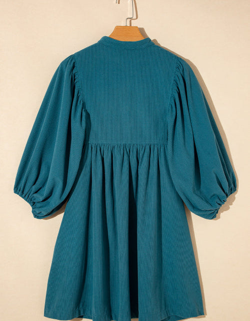 Load image into Gallery viewer, Corduroy Quarter Snap Three-Quarter Sleeve Dress
