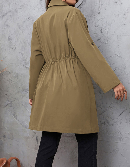Load image into Gallery viewer, Honey Plus Size Lapel Collar Drawstring Roll-Tab Sleeve Trench Coat
