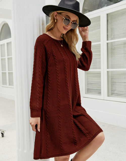 Load image into Gallery viewer, Cable-Knit Long Sleeve Sweater Dress
