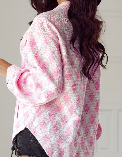 Load image into Gallery viewer, Geometric Print Textured Flap Pocket Shacket
