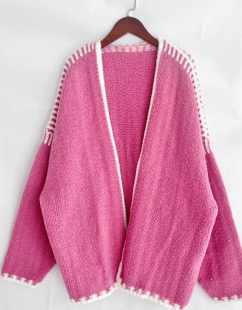 Load image into Gallery viewer, Double Take Contrast Open Front Dropped Shoulder Cardigan
