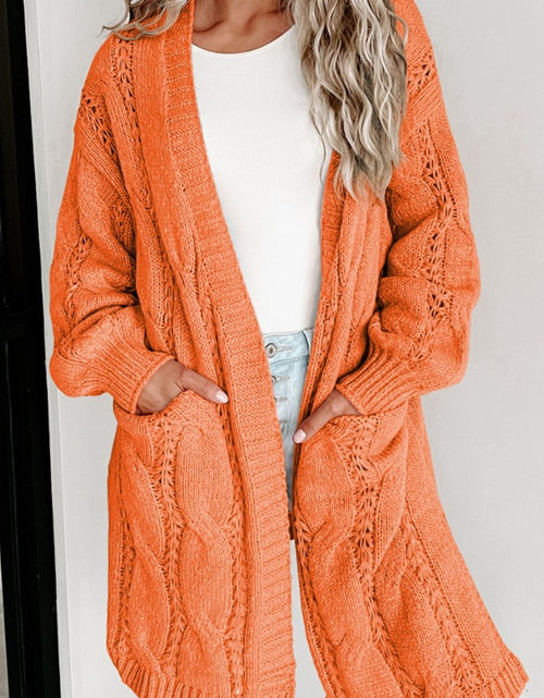 Load image into Gallery viewer, Cable-Knit Dropped Shoulder Slit Cardigan
