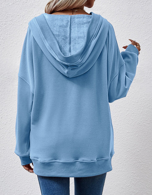 Load image into Gallery viewer, V-Neck Drop Shoulder Long Sleeve Hoodie
