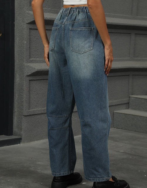 Load image into Gallery viewer, Half Elastic Waist Straight Leg Jeans
