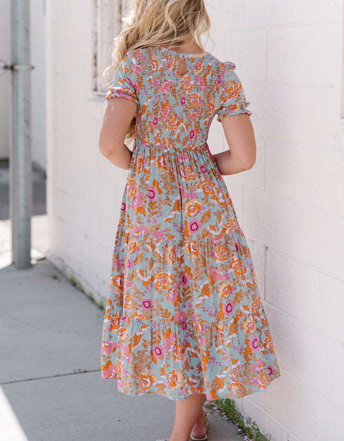 Load image into Gallery viewer, Floral Flounce Sleeve Round Neck Midi Dress

