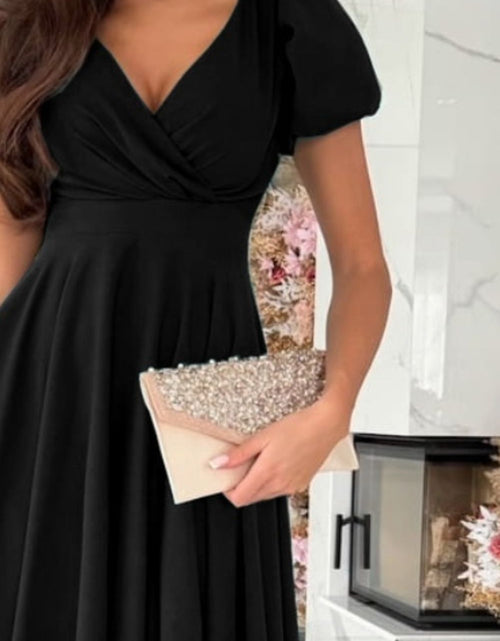 Load image into Gallery viewer, Surplice Puff Sleeve Midi Dress
