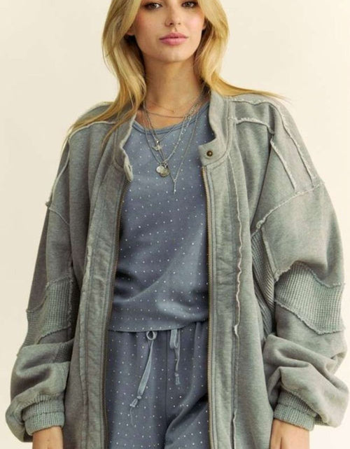 Load image into Gallery viewer, Davi &amp; Dani Exposed Seam Zip Up Dropped Shoulder Jacket
