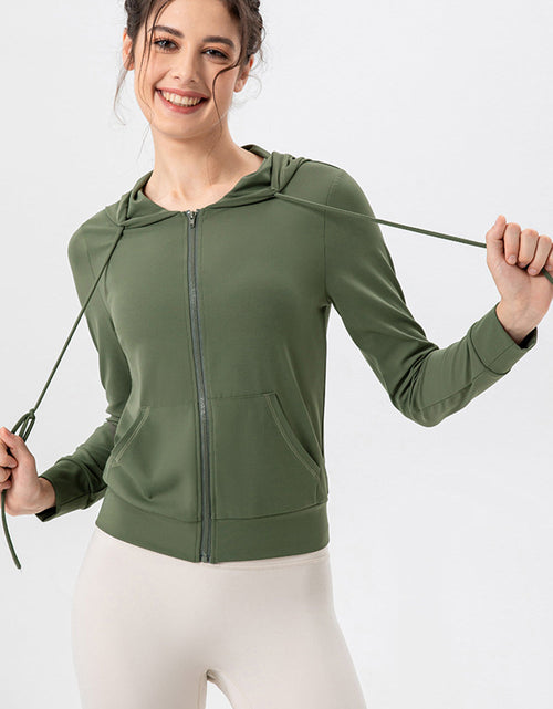 Load image into Gallery viewer, Drawstring Zip Up Hooded Active Outerwear
