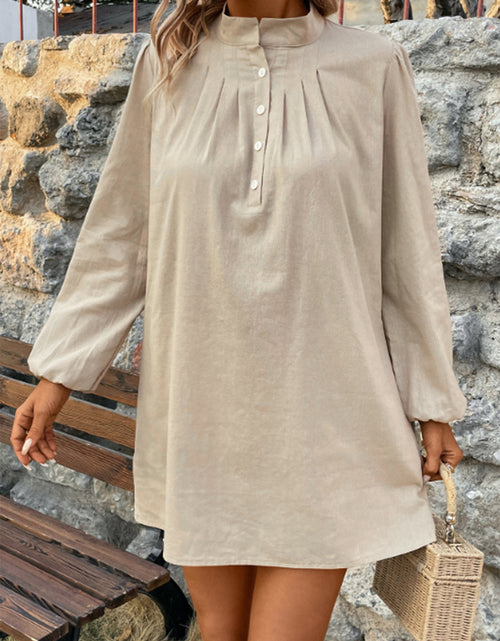 Load image into Gallery viewer, Half Button Mock Neck Long Sleeve Mini Shirt Dress
