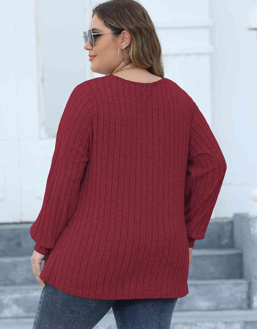 Load image into Gallery viewer, Plus Size Ribbed V-Neck Long Sleeve Top
