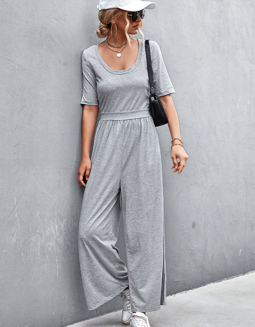 Load image into Gallery viewer, Scoop Neck Half Sleeve Wide Leg Jumpsuit
