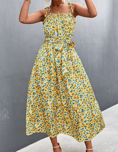 Load image into Gallery viewer, Floral Tie-Shoulder Belted Dress
