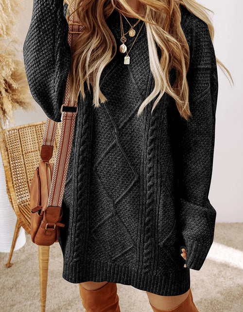Load image into Gallery viewer, Cable-Knit Round Neck Sweater Dress
