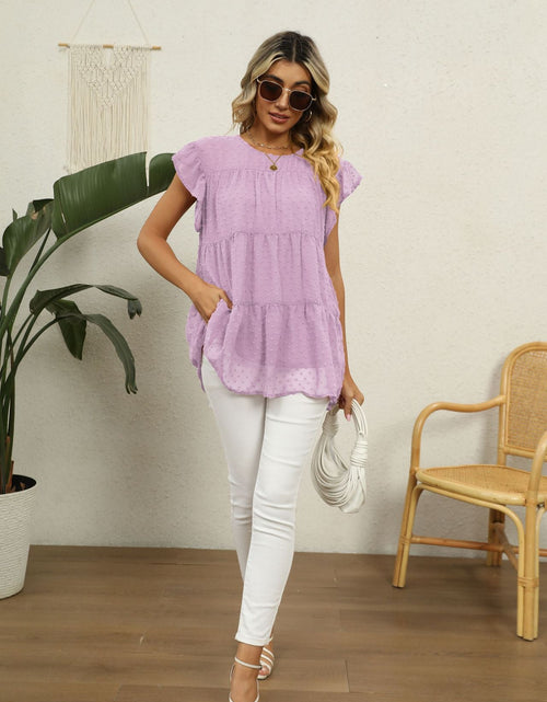 Load image into Gallery viewer, Swiss Dot Round Neck Tiered Blouse
