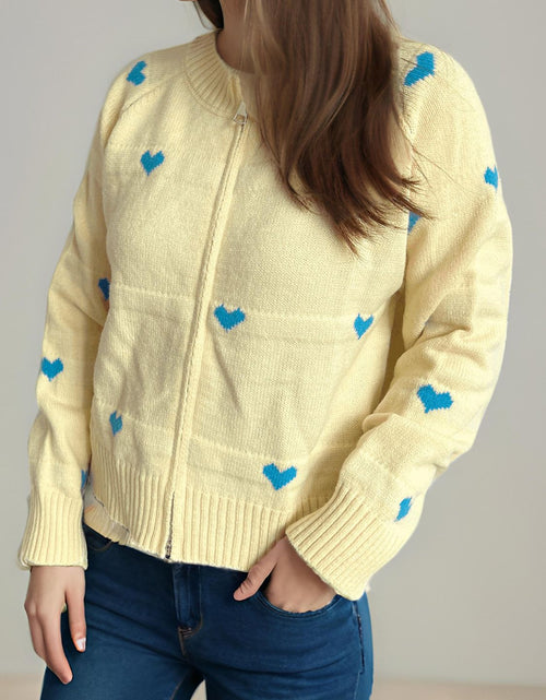 Load image into Gallery viewer, Heart Round Neck Zip Up Cardigan
