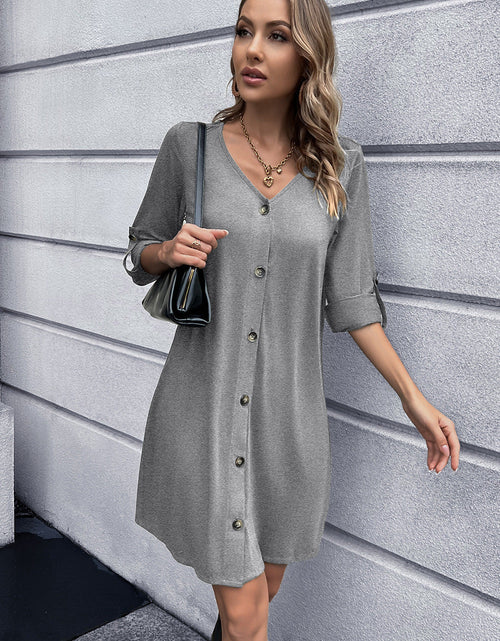 Load image into Gallery viewer, Ivy Lane Button Down V-Neck Mini Dress
