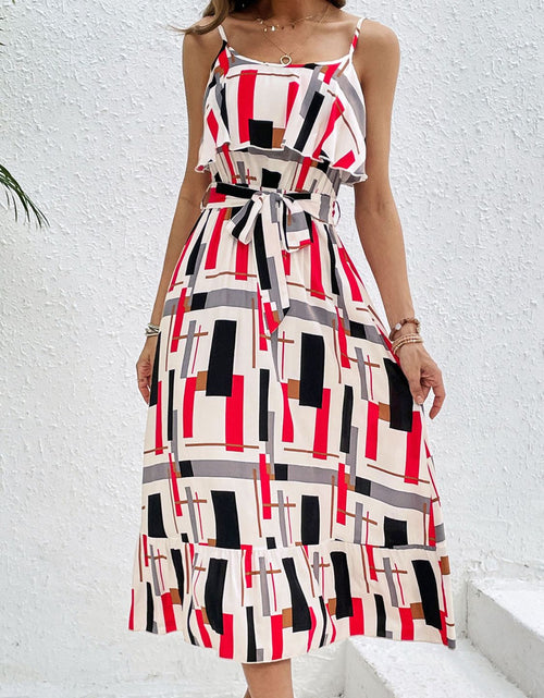 Load image into Gallery viewer, Perfee Ruffled Printed Tie Waist Midi Dress
